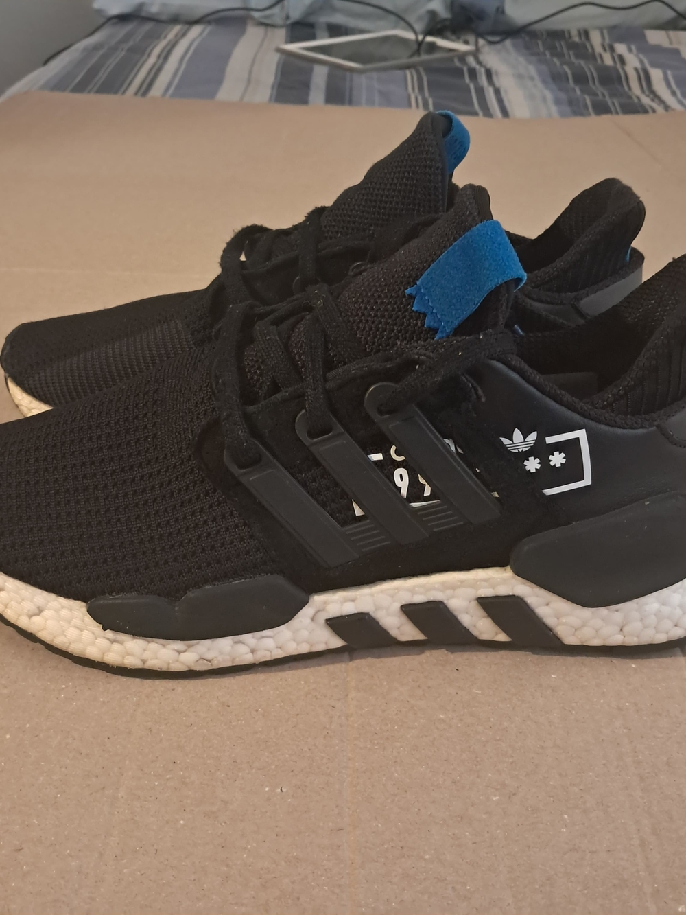 Adidas Black Mesh Athletic Sneakers with Blue Pull Tab
